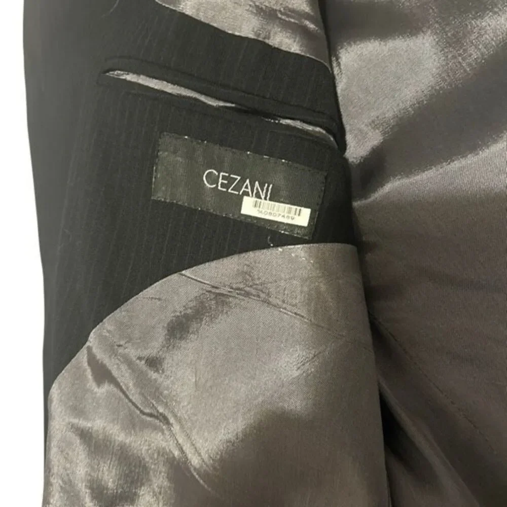 CEZANI Men's 46R 100% Wool Black Pinstripe 3-Button Suit Jacket Sport Coat Blaze
